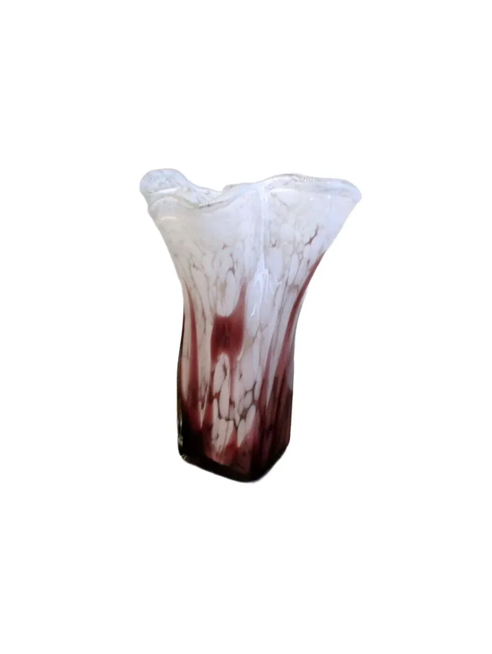 MCM Purple & White Mottled Handblown Glass Vase - Ruffled Handkerchief Top